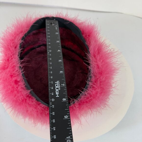 Pink Angora Beret Hat Satin Bow VTG Fuzzy Raspberry French Style 50s 60s Winter - Picture 8 of 11
